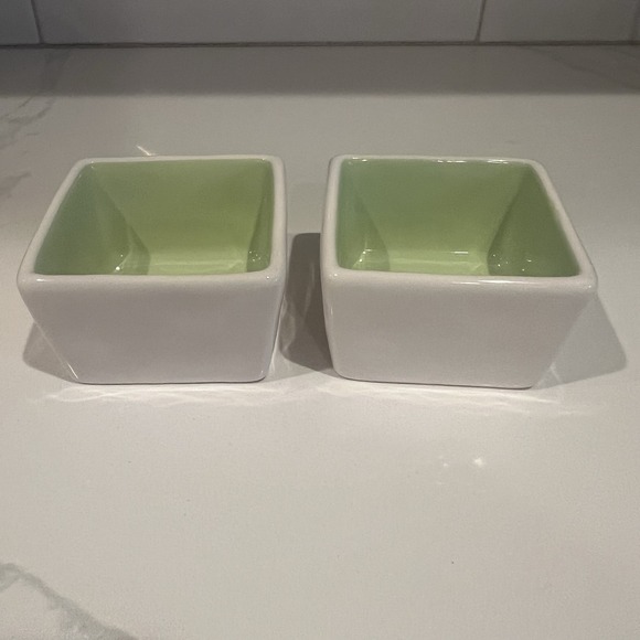 Rae‎ Dunn Savor Enjoy Square Ceramic Bowl Set Green Collectors Serving 3" - Picture 2 of 3
